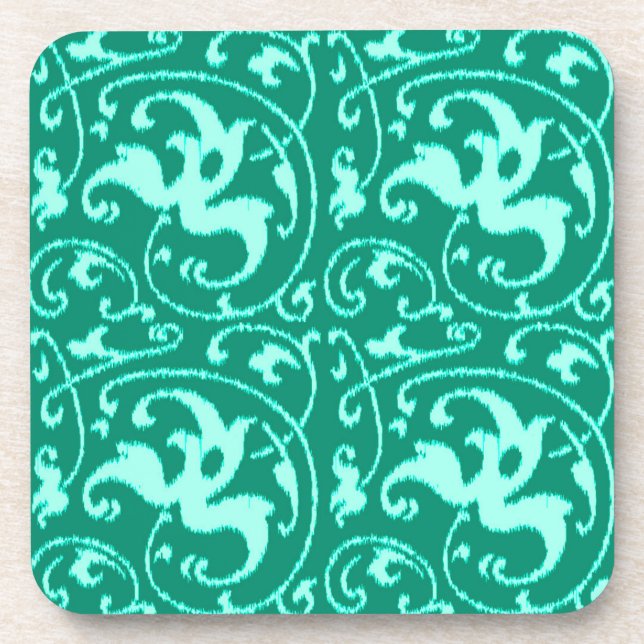 Porta-copo Ikat Floral Damask - Turquoise e Aqua (Frente)