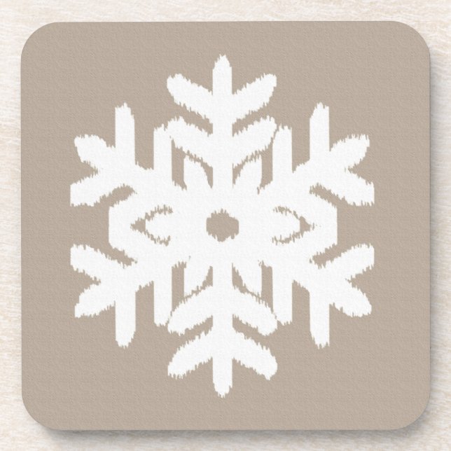 Porta-copo Ikat Snowflake - Taupe bronzeado e branco (Frente)