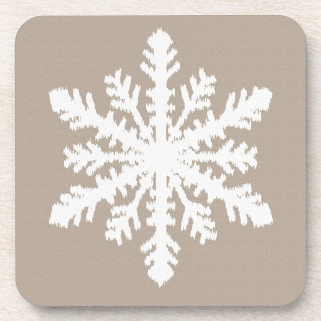 Porta-copo Ikat Snowflake - Taupe bronzeado e branco (Frente)