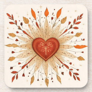 Porta-copo Ilustração Boho de Coração Outonal