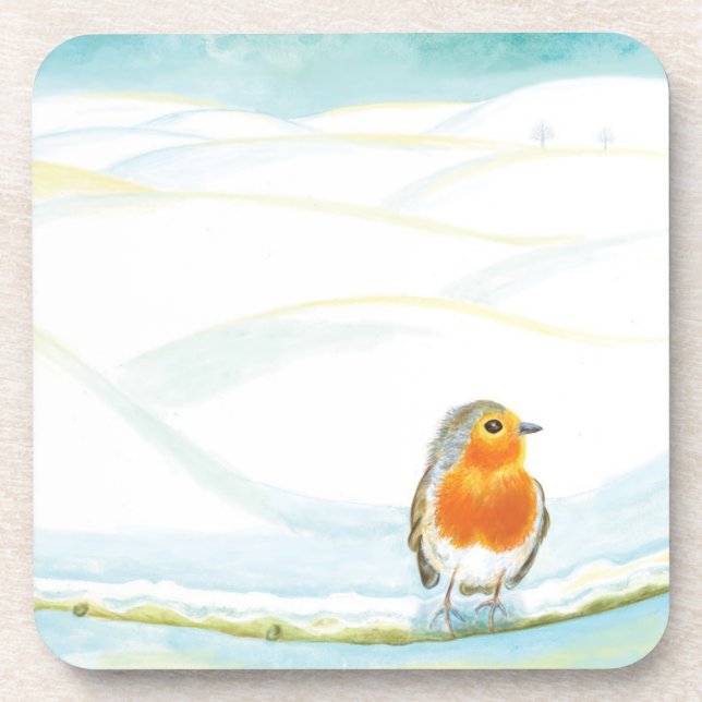 Porta-copo Ilustração Da Paisagem De Inverno Com Robin (Frente)