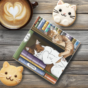 Porta-copo Ilustração de Estante de Livros de Gatos Adormecid