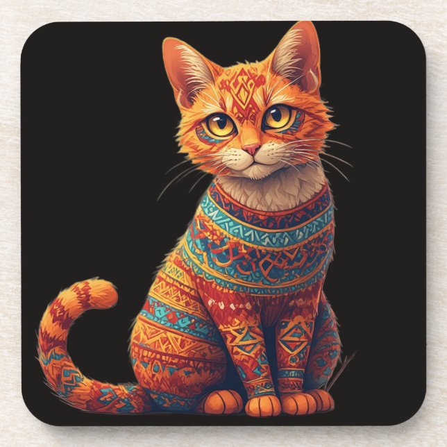 Porta-copo Ilustração de Gato com Padrões Fofos em Estilo de  (Frente)