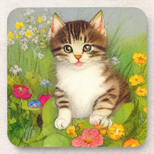 Porta-copo Ilustração de Gato de Sorriso de Vintage