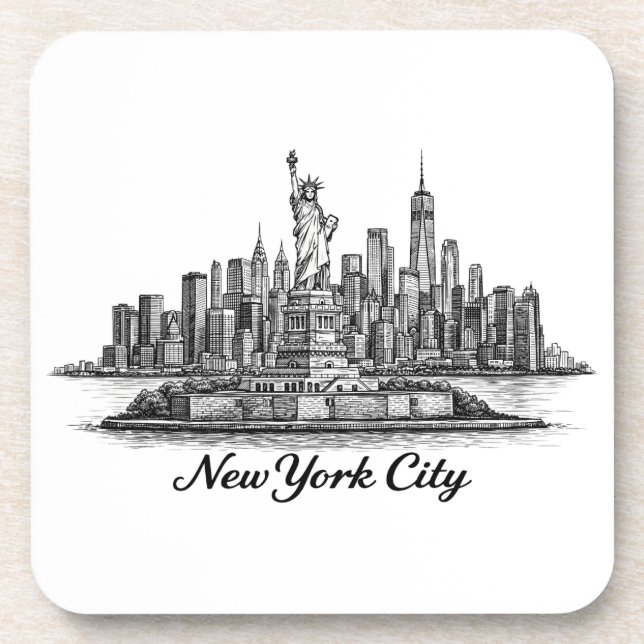 Porta-copo Ilustração de Linha do Horizonte de Nova York (Frente)
