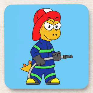 Porta-copo Ilustração De Um Bombeiro Tyrannosaurus Rex.