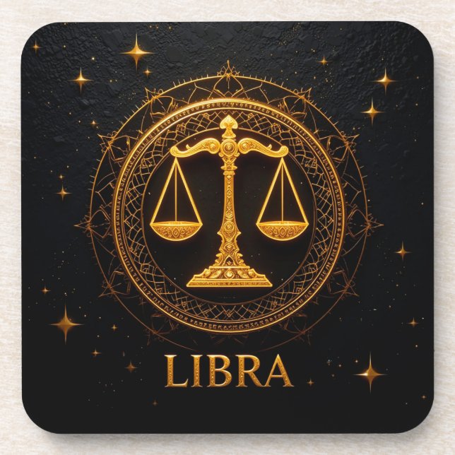 Porta-copo Ilustração do Signo Zodíaco Libra Dourada (Frente)
