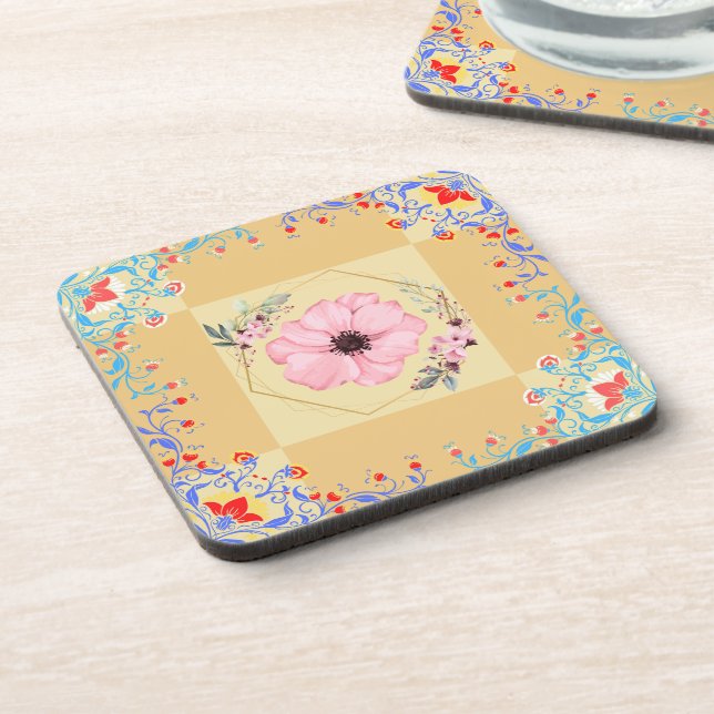 Porta-copo Ilustração Floral primavera, Arte Gráfica Laranja (Left Side)