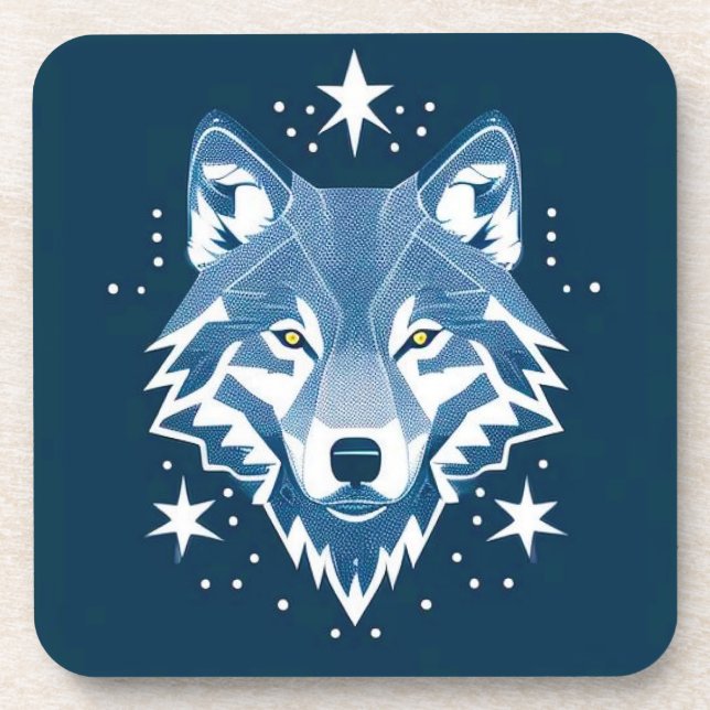 Porta-copo Ilustração Geométrica de Lobo (Frente)