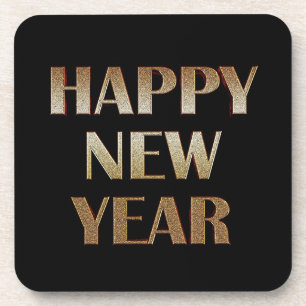 Porta-copo Imagem de Texto Metálico Dourado do feliz ano novo