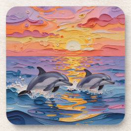 Porta-copo Impasto Dolphins and Ocean Waves  