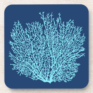 Porta-copo Impressão coral do fã, Aqua em azuis cobaltos