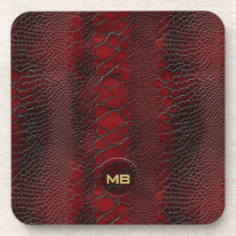 Porta-copo Impressão de Couro de Snakeskin Vermelho, em Monog