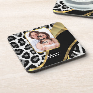 Porta-copo Impressão de leopardo preto e dourado