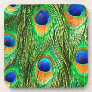 Porta-copo Impressão de Penas de Pavão Coloridas