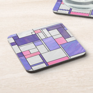 Porta-copo Impressão Rosa Roxa Branco Mondrian