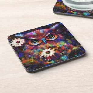 Porta-copo Impressionista Whimsical Floral Coruja Pintura