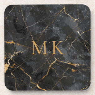 Porta-copo Iniciais de Monograma de Mármaco Preto com Ênfase 