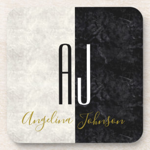 Porta-copo Iniciais Modernos Preto e Branco Monograma