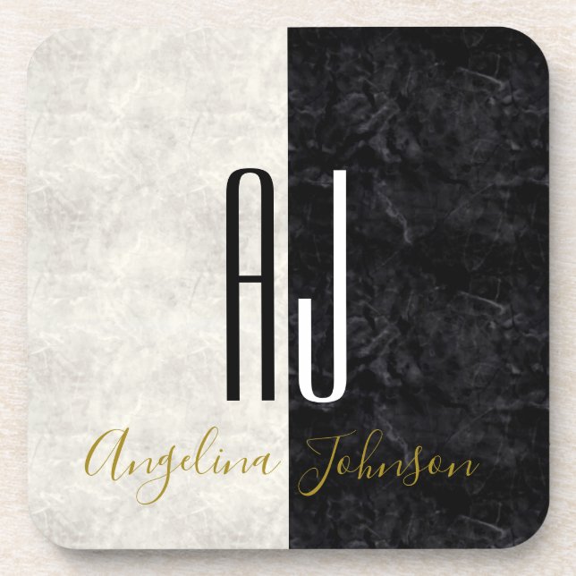 Porta-copo Iniciais Modernos Preto e Branco Monogramados (Frente)