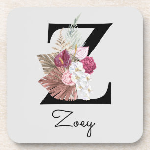 Porta-copo Inicial Monogramada Z Rosa Boho Floral