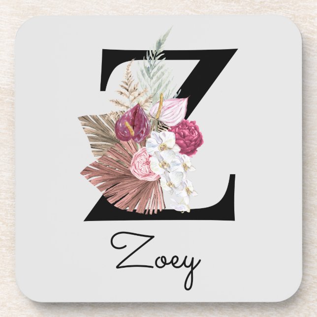 Porta-copo Inicial Monogramada Z Rosa Boho Floral (Frente)
