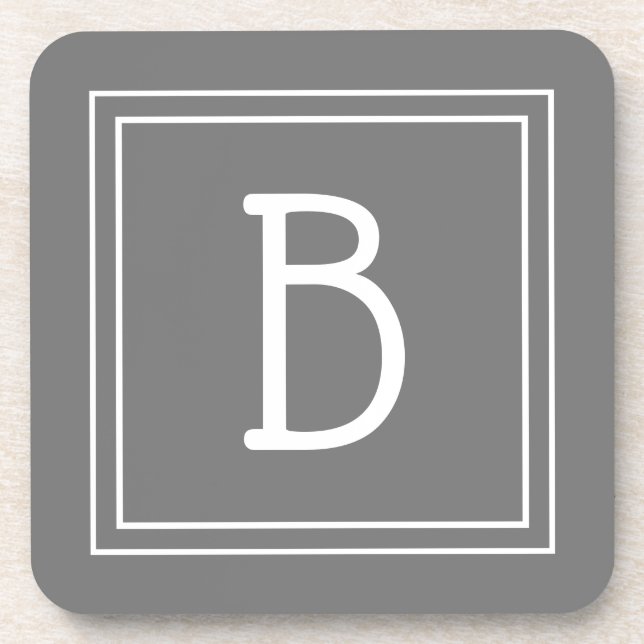 Porta-copo Inicial Monogramática Cinza e Branco de Fazenda Mo (Frente)