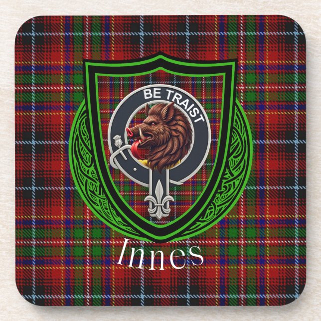 Porta-copo Innes Scottish Clan Tartan & Crest (Frente)
