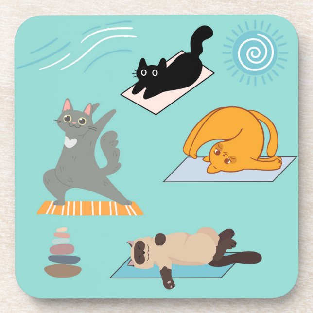 Porta-copo Ioga Divertido com Gatos (Frente)