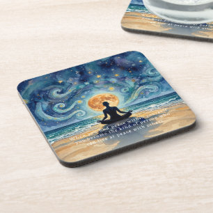 Porta-copo Ioga Meditação Céu Noturno Estrelado Lua Praia Oce