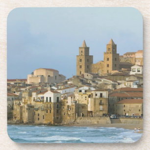 Porta-copo Itália, Sicília, Cefalù, Vista com Duomo a partir