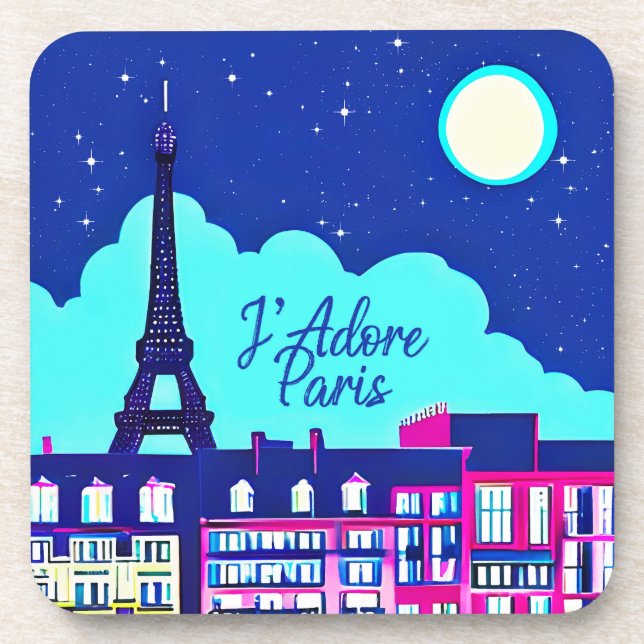 Porta-copo J'adore Paris - Fantasia Paris sob lua cheia (Frente)