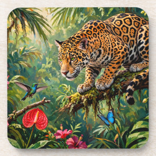 Porta-copo Jaguar Floresta Tropical Beija-flores Borboletas F