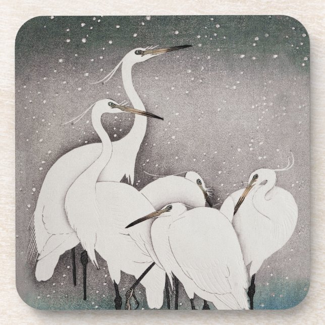 Porta-copo Japonês Egrets Koson Cranes Winter Snow (Frente)