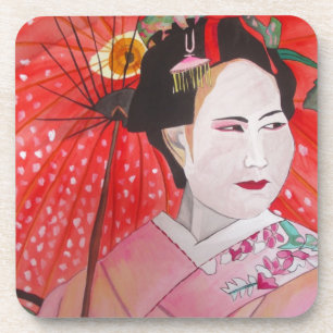 Porta-copo Japonês Geisha com arte original de guarda-chuva 