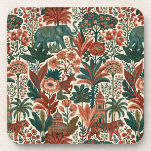Porta-copo Jardim Colonial Indiano Elefantes Tigres Vintage