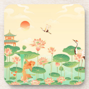 Porta-copo Jardim Japonês Koi Lago e Nenúfares Arte
