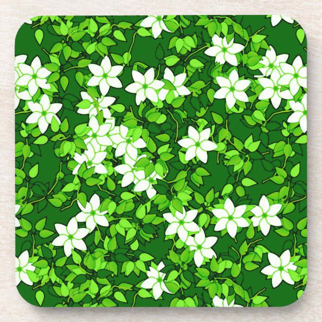Porta-copo Jasmine Branca Entre Folhas Verdes (Frente)