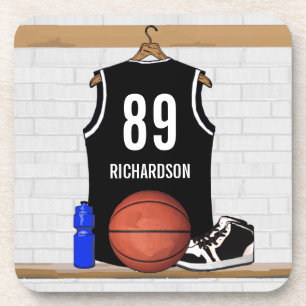 Porta-copo Jérsei preto e branco personalizado do basquetebo