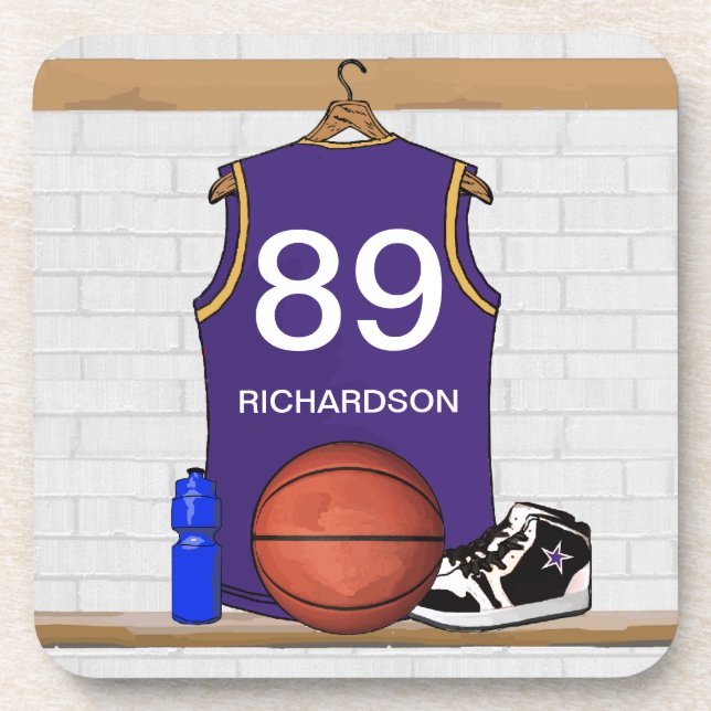 Porta-copo Jersey de basquete roxo personalizado (Frente)
