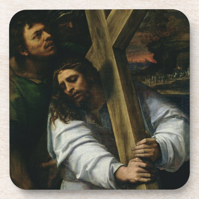 Porta-copo Jesus que leva a cruz, c.1535 (óleo no painel) (Frente)