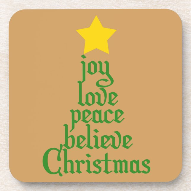 Porta-copo Joy, Love, Peace, Acredite, Natal (Frente)