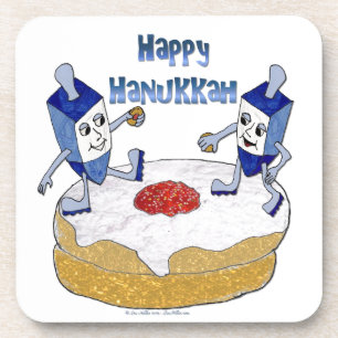 Porta-copo Judaica Happy Hanukkah Dançando Dreidels Doughnut