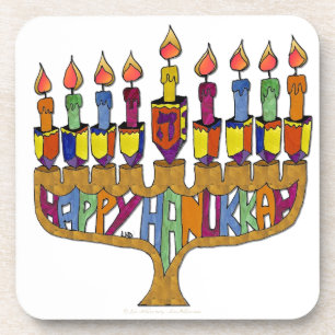 Porta-copo Judaica Happy Hanukkah Dreidel Menorah