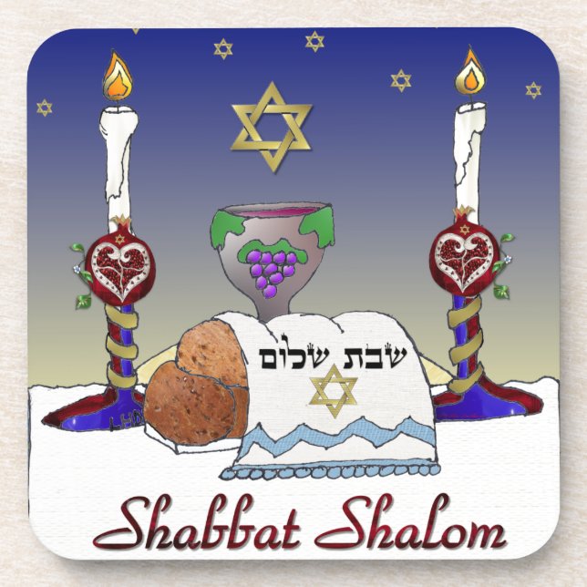 Porta-copo Judaica Shabbat Shalom Art Impressão (Frente)