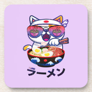 Porta-copo Kawaii Cat Eating Ramen - Bonitos Noodles Japonese