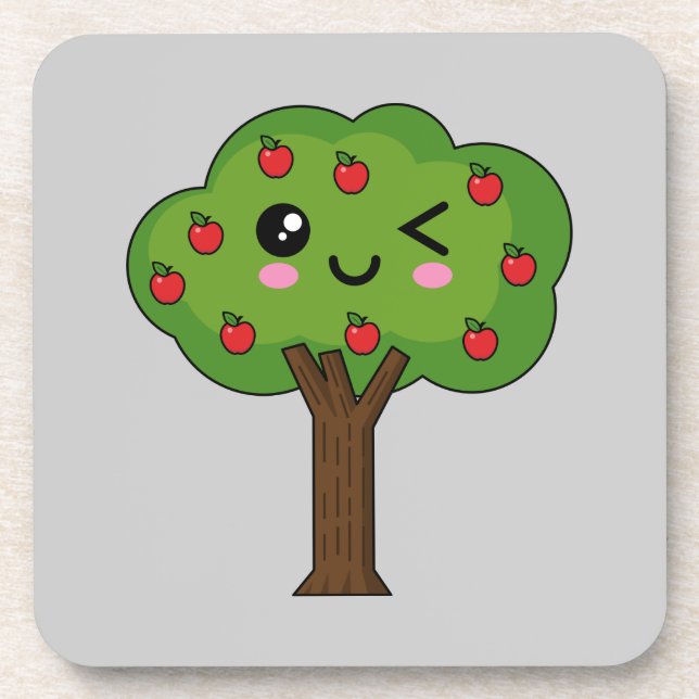 Porta-copo Kawaii Happy Winking Apple Tree (Frente)