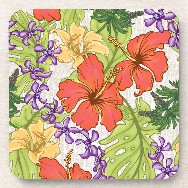 Porta-copo Keleah Tropical Havaiana Hibiscus e Orquídeas (Frente)