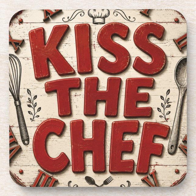 Porta-copo Kiss the Chef Rustic Farmhouse Kitchen (Frente)