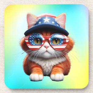 Porta-copo Kitten Vestindo Óculos Americanos Hat- 37654